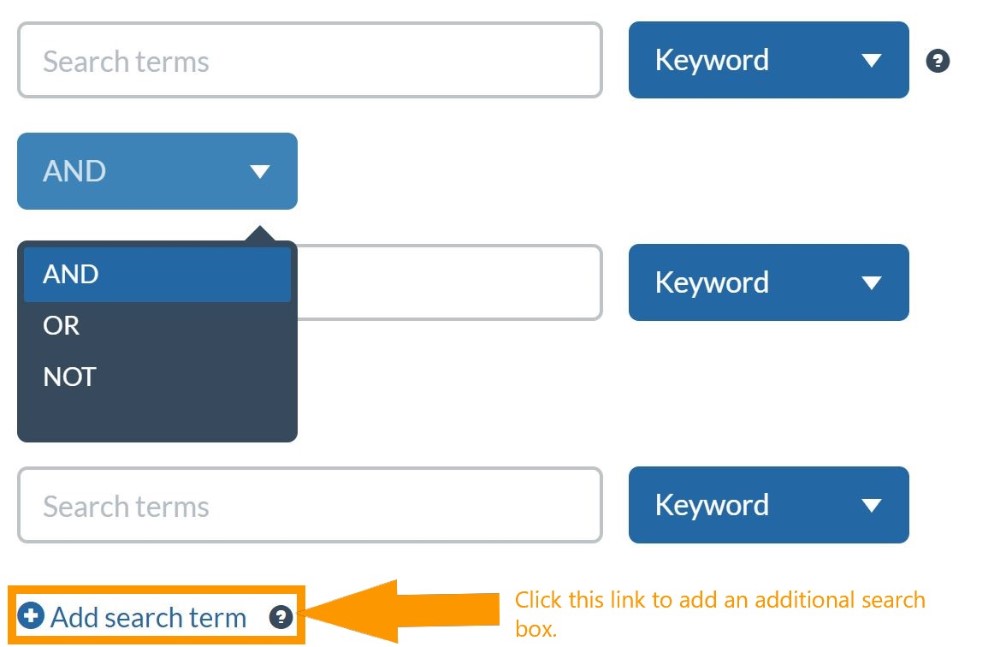 Location of drop-down menu for Boolean operators