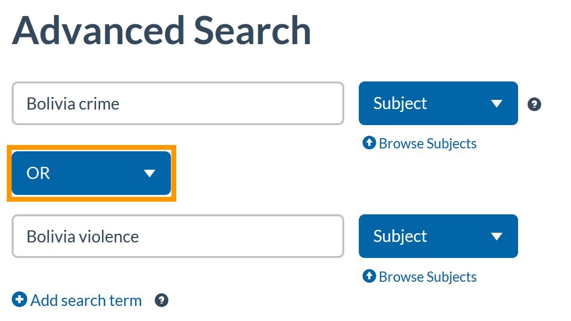 Search example: Bolivia crime OR Bolivia violence